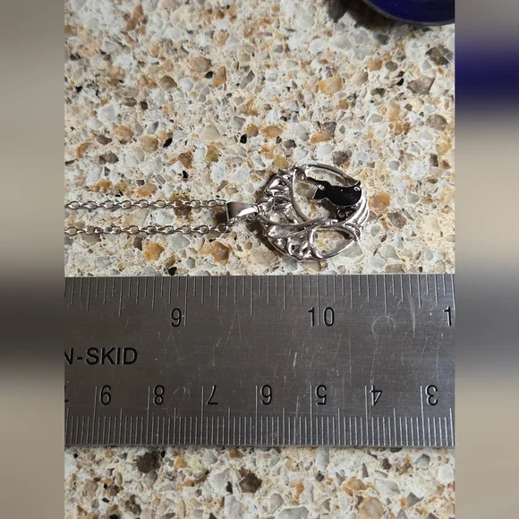 Silver Tonw Black Cat Reach Tree Of Life Necklace Earrings Set - Picture 16 of 16